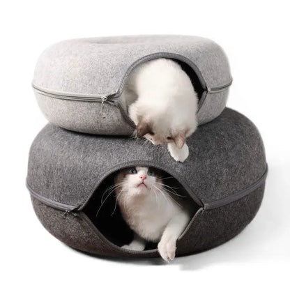 Cat Donut Bed Tunnel – Felt 2-in-1 Nest & Tunnel for Cats, Small & Large
