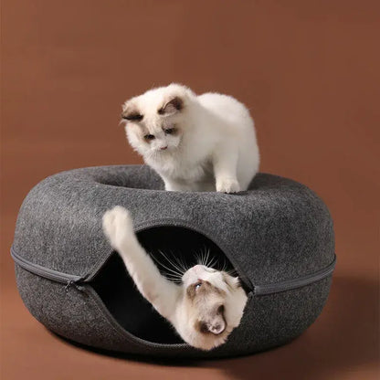 Cat Donut Bed Tunnel – Felt 2-in-1 Nest & Tunnel for Cats, Small & Large