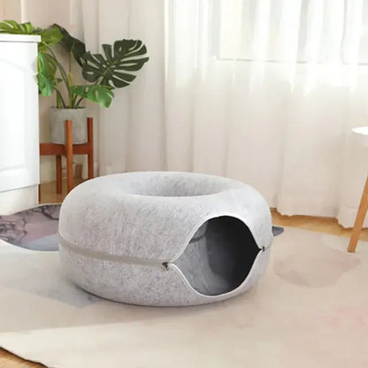 Cat Donut Bed Tunnel – Felt 2-in-1 Nest & Tunnel for Cats, Small & Large