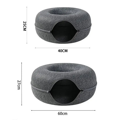 Cat Donut Bed Tunnel – Felt 2-in-1 Nest & Tunnel for Cats, Small & Large