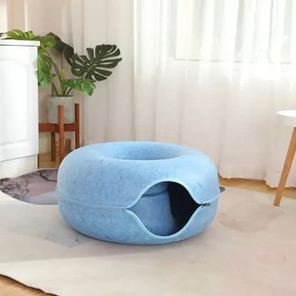 Cat Donut Bed Tunnel – Felt 2-in-1 Nest & Tunnel for Cats, Small & Large