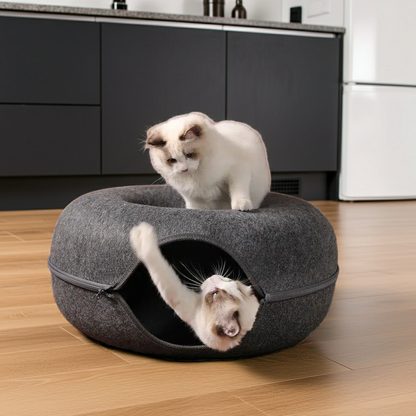Cat Donut Bed Tunnel – Felt 2-in-1 Nest & Tunnel for Cats, Small & Large